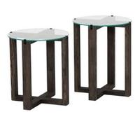 Toilinux - Lot de 2 tables d'appoint Galadron en verre et bois - Transparent et gris foncé - Galadron Gris foncé G