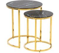 Toilinux - Lot de 2 Tables d'appoint ronde en Marbre et Métal - Diam.45cm + Diam.35cm - Doré et Noir - Alysé Noir