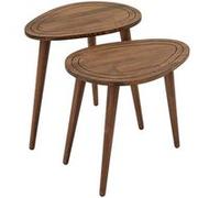 Toilinux - Lot de 2 tables d'appoint Théodore en bois massif - Marron - Théodore Marron G