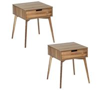 Toilinux - Lot de 2 Tables de chevet Acina, en bois d'Acacias avec 1 tiroir