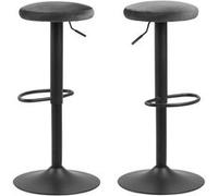 Toilinux - Lot de 2 Tabourets de bar avec repose pieds et hauteur réglable en tissu et métal - Gris et Noir - Finch