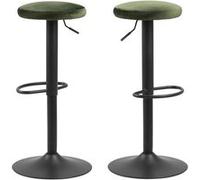 Toilinux - Lot de 2 Tabourets de bar avec repose pieds et hauteur réglable en tissu et métal - Vert et Noir - Finch