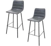 Toilinux - Lot de 2 Tabourets de bar design industriel Brooklyn - Gris - Brooklyn Gris G