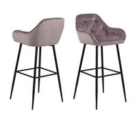 Toilinux - Lot de 2 Tabourets de bar en tissu et métal - Vieux rose