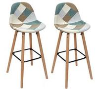 Toilinux - Lot de 2 Tabourets de bar Patchwork - Bleu clair et Blanc Bleu G