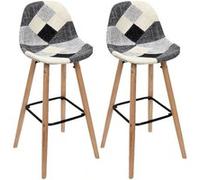 Toilinux - Lot de 2 Tabourets de bar Patchwork - Noir et Gris Blanc G