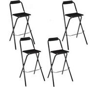 Toilinux - Lot de 4 chaises de bar pliantes LOUNA - H. 97,5 cm - Noir