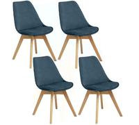 Toilinux - Lot de 4 Chaises effet velours Baya - Bleu canard - Baya Bleu