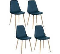 Toilinux - Lot de 4 Chaises en polyester effet velours et pieds en fer Roka - Bleu Canard - Roka Bleu canard