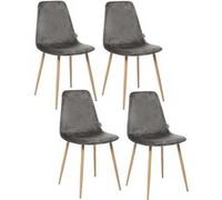 - Lot de 4 Chaises en polyester effet velours et pieds en fer Roka - Gris - Roka