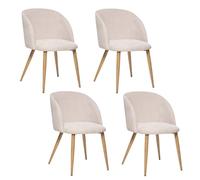 Toilinux - Lot de 4 chaises en velours côtelé et pieds effet hêtre CELESTE - Beige - Celeste Beige G
