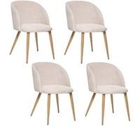 Toilinux - Lot de 4 chaises en velours côtelé et pieds effet hêtre CELESTE - Beige - Celeste Beige G