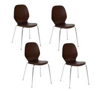 Toilinux - Lot de 4 chaises pieds métal assise en bois massif OURO - Marron foncé - OURO G