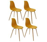 Toilinux - Lot de 4 Chaises scandinave Phenix en polypropylène et métal - Jaune Moutarde - Phenix jaune G