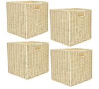 Toilinux - Lot de 4 Cubes de rangement tressés pliables - 30 x 30 cm - Beige