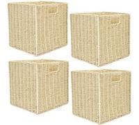 Toilinux - Lot de 4 Cubes de rangement tressés pliables - 30 x 30 cm - Beige