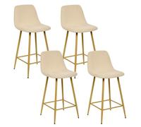 Toilinux - Lot de 4 tabourets de bar en velours côtelé ROKA - Beige