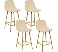 Atmosphera - Lot de 4 tabourets de bar en velours côtelé ROKA - Beige - Roka Beige