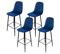 Toilinux - Lot de 4 Tabourets de bar en velours vintage Inoui - Bleu