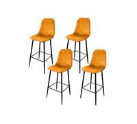 Toilinux - Lot de 4 Tabourets de bar en velours vintage Inoui - Jaune moutarde - Inoui
