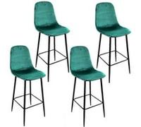 Toilinux - Lot de 4 Tabourets de bar en velours vintage Inoui - Vert émeraude - Inoui Vert G