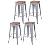 Toilinux - Lot de 4 Tabourets de bar vintage Liv - Gris mat - Liv Gris G