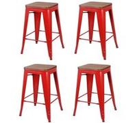 Toilinux - Lot de 4 Tabourets de bar vintage Liv - Rouge - Liv Rouge