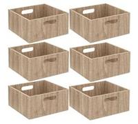 Toilinux - Lot de 6 Boîtes de rangement carrée en MDF - L. 31 x H. 15 cm - Beige, effet bois