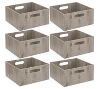 Toilinux - Lot de 6 Boîtes de rangement carrée en MDF - L. 31 x H. 15 cm - Gris, effet bois Gris G