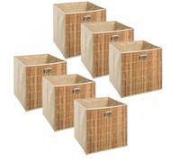 Toilinux - Lot de 6 boîtes de rangement cube en bambou et tissu MIX'N MODUL - Beige
