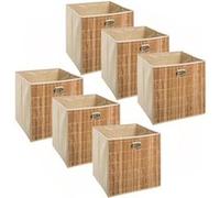 - Lot de 6 Boîtes de rangement design en bambou et tissu - Beige