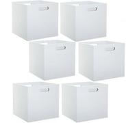 Toilinux - Lot de 6 Boîtes de rangement effet bois en MDF Mix n' modul - L. 31 x l. 31 cm - Blanc Blanc G