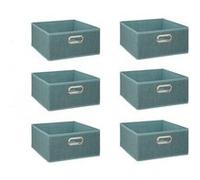 Toilinux - Lot de 6 boîtes de rangement en tissu MIX 'N MODUL - L.31 x l.31 x H.15 cm - Bleu chiné - MIX 'N MODUL G