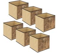 Toilinux - Lot de 6 Boîtes de rangement imprimé tropical en bambou et tissu Blackflora - Marron et noir