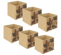 Toilinux - Lot de 6 Boîtes de rangement imprimé tropical en bambou et tissu Palawan - Marron et noir - Palawan Marron