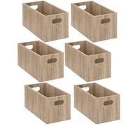 Toilinux - Lot de 6 Boîtes de rangement rectangulaire en MDF - L. 31 x H. 15 cm - Beige effet bois