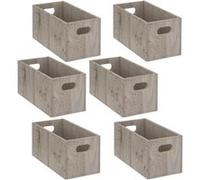 - Lot de 6 Boîtes de rangement rectangulaire en MDF - L. 31 x H. 15 cm - Gris effet bois