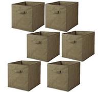 Toilinux - Lot de 6 cubes de rangement pliables en polypropylène avec poignée - 30x30x30cm - Vert Olive Vert