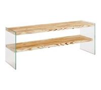Toilinux - Meuble TV 1 étagère Crustallia en verre et bois - Transparent et beige - Crustallia Beige G