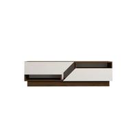 Toilinux - Meuble TV 2 portes basculantes effet bois ELIOTT - Marron et blanc - ELIOTT G