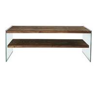 Toilinux - Meuble TV avec 2 étagères en bois de pin et sa structure en verre L.120cm x H.45cm - Marron clair Marron