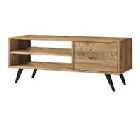 - Meuble TV avec 2 niches de rangement ouvertes et une porte abattante en panneaux de particules - Beige