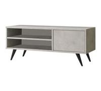 - Meuble TV avec 2 niches de rangement ouvertes et une porte abattante en panneaux de particules - Gris effet pierre