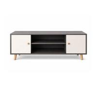 Toilinux - Meuble TV design Samy - L. 120 x H. 50 cm - Blanc et gris foncé
