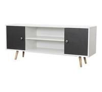 Toilinux - Meuble TV design Samy - L. 120 x H. 50 cm - Blanc et gris foncé - Samy Blanc G