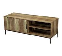 Toilinux - Meuble TV Joya avec 1 porte et 2 niches de rangement - Bois foncé et noir - Joya Marron