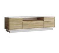 Toilinux - Meuble TV Séville 3 portes et une niche en bois - Blanc et marron Marron