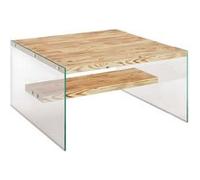 Toilinux - Table basse carrée 1 étagère Crystallia en bois massif - Marron clair - Crystallia G