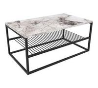 Toilinux - Table basse en panneaux de particules et acier avec 1 étagère - effet marbré Blanc