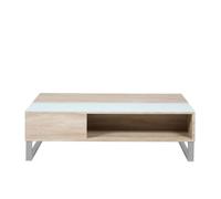 Toilinux - Table basse en verre et MDF avec plateaux relevable - Beige